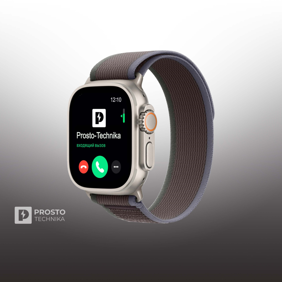 Часы Apple Watch Ultra 2, 49 мм, титан светлого цвета, ремешок Trail цвета «синий/чёрный» (2023)